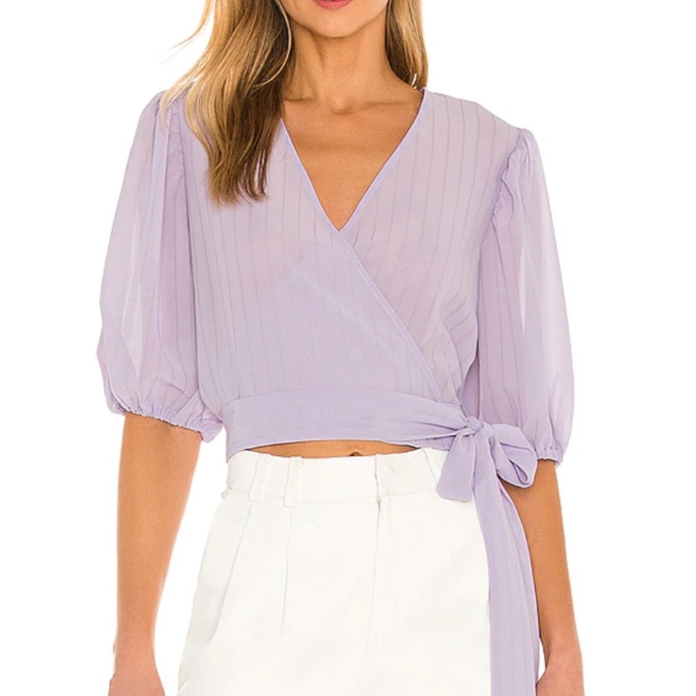 Bardot Isabella Puff Sleeve Crop Wrap Top Lilac Medium/8